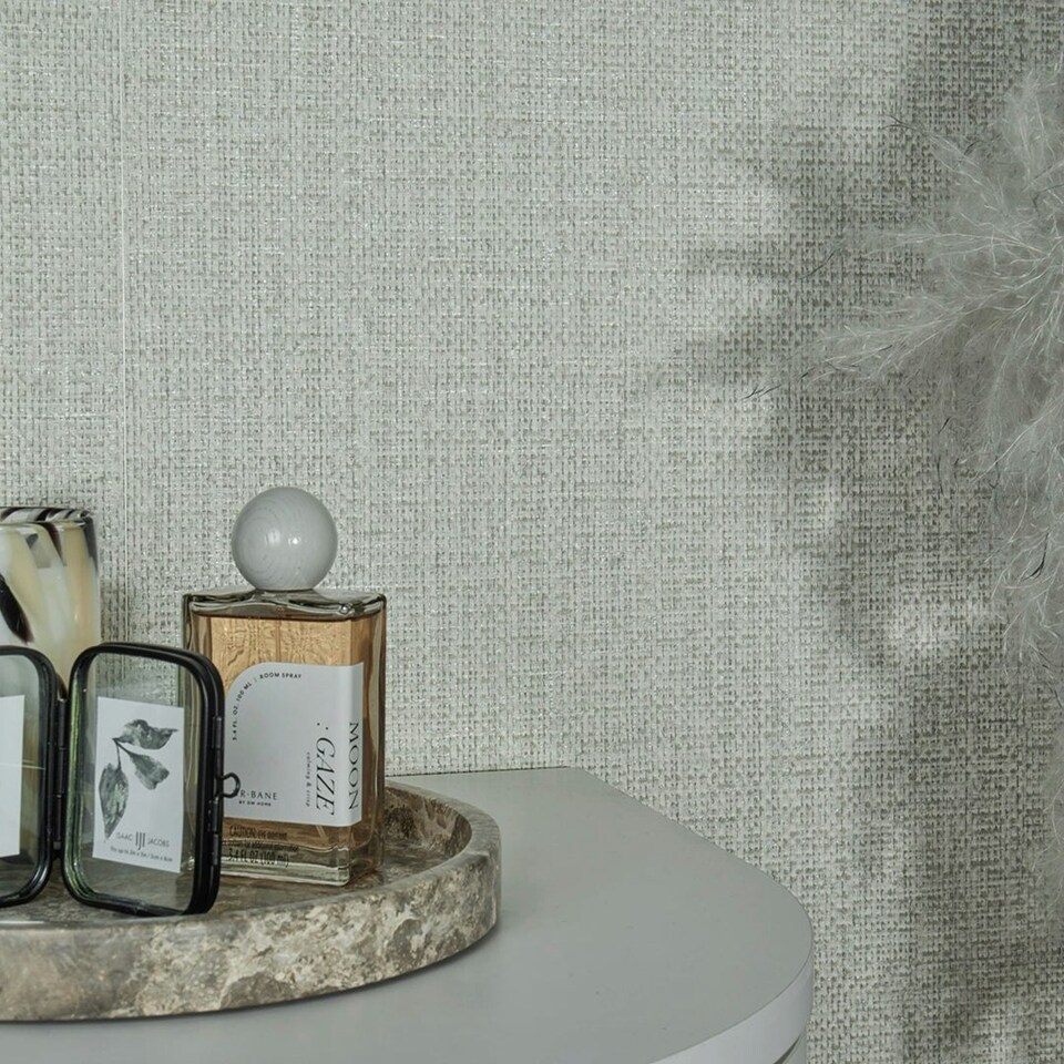 image 1 of Linen Lustre Wallpaper in Warm Grey Multi