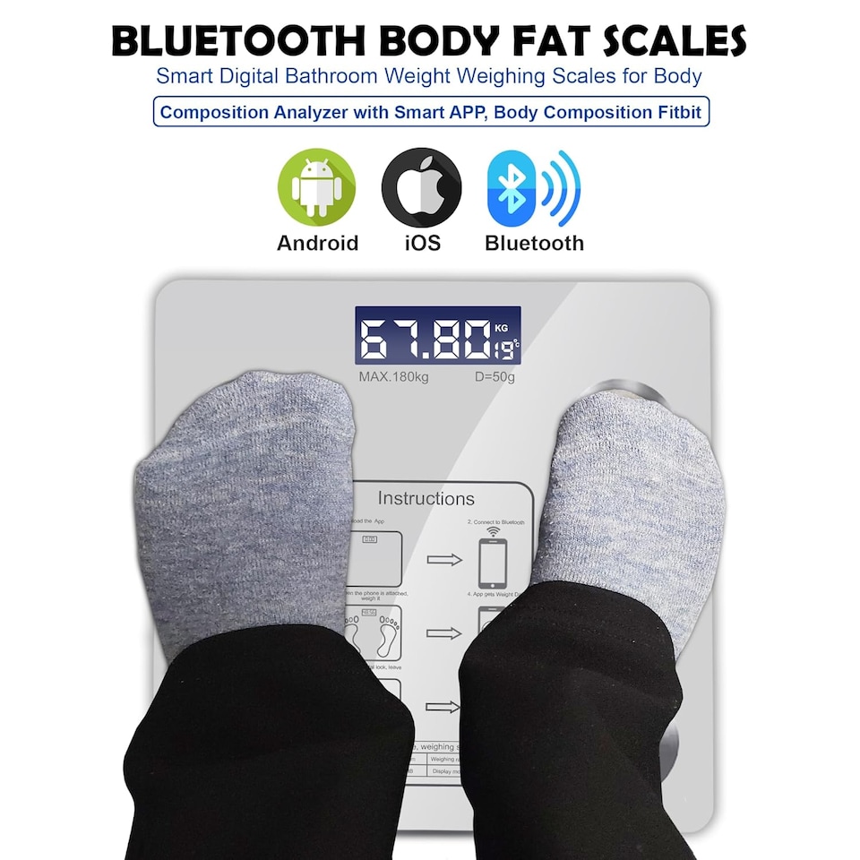 image 1 of Smart Bluetooth Weight Scales Bathroom Scales Weighing Body Scale with App Fitness Tracking High Accuracy Body Composition Monitor