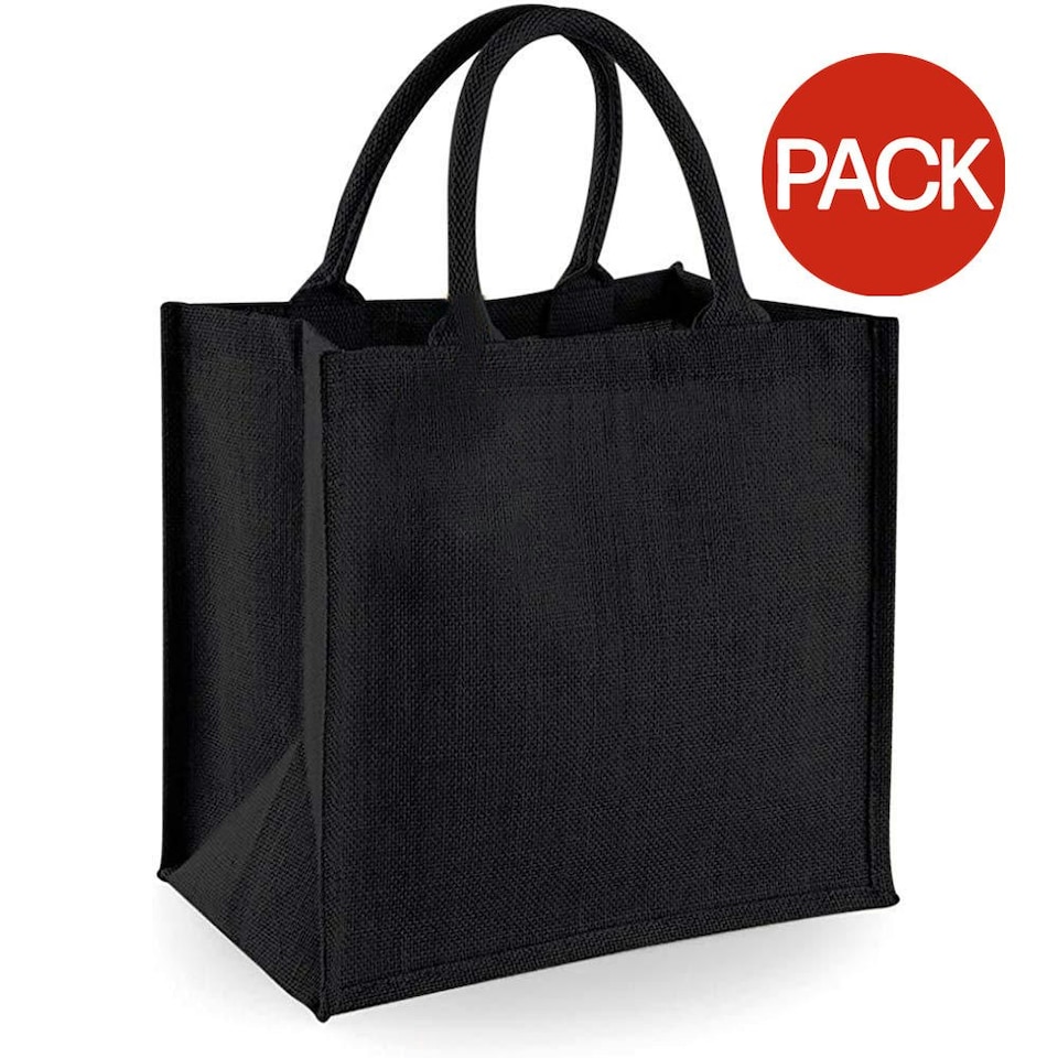 image 1 of Westford Mill Jute Mini Tote Shopping Bag (14 Litres) (Pack of 2) - Black - One Size