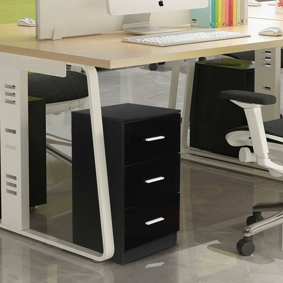 image 1 of COSTWAY 2Pcs NightStand 3-Drawer Chest Storage Dresser Black Black