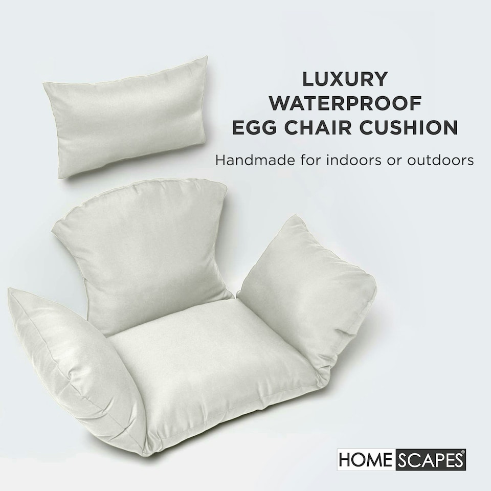 image 1 of Homescapes Luxury Waterproof Egg Chair Cushion With Headrest - Natural