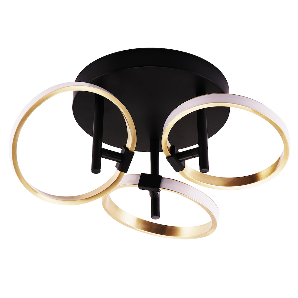image 1 of Modern Adjustable Gold Halo Rings LED Ceiling Light Fitting with Mat Black Base | Gold