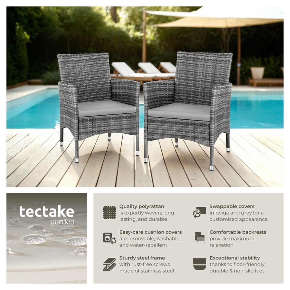 image 1 of Garden Chair Nantes Set of 2 - weather and UV-resistant, 2 sets of cushion covers | Grey | grey/light grey | 2