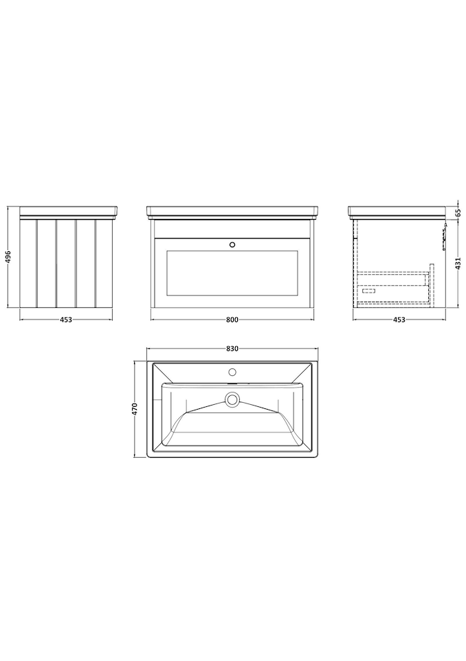 image 1 of Balterley Wall Hung 1 Drawer Unit with Classic Basin 1 Tap Hole | Grey | 431 x 800 x 453mm