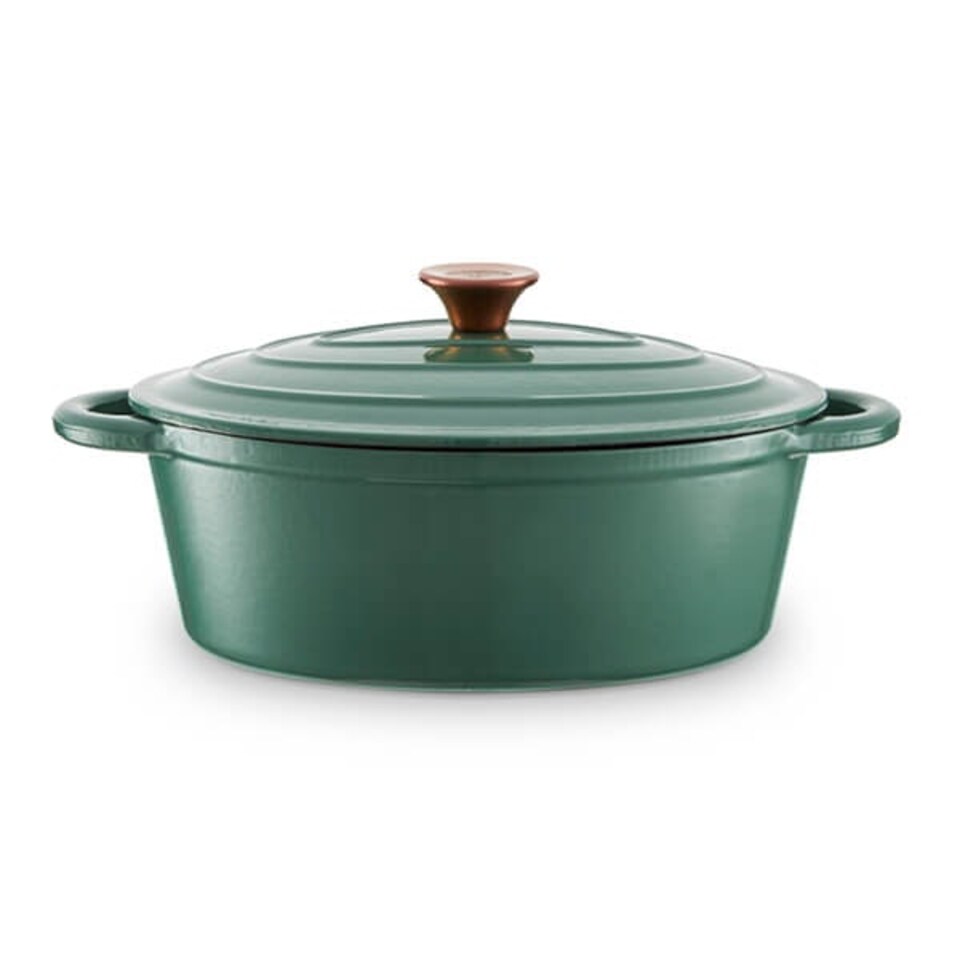 image 1 of Barbary & Oak 29cm Oval Casserole Cast Iron Verdigris Green