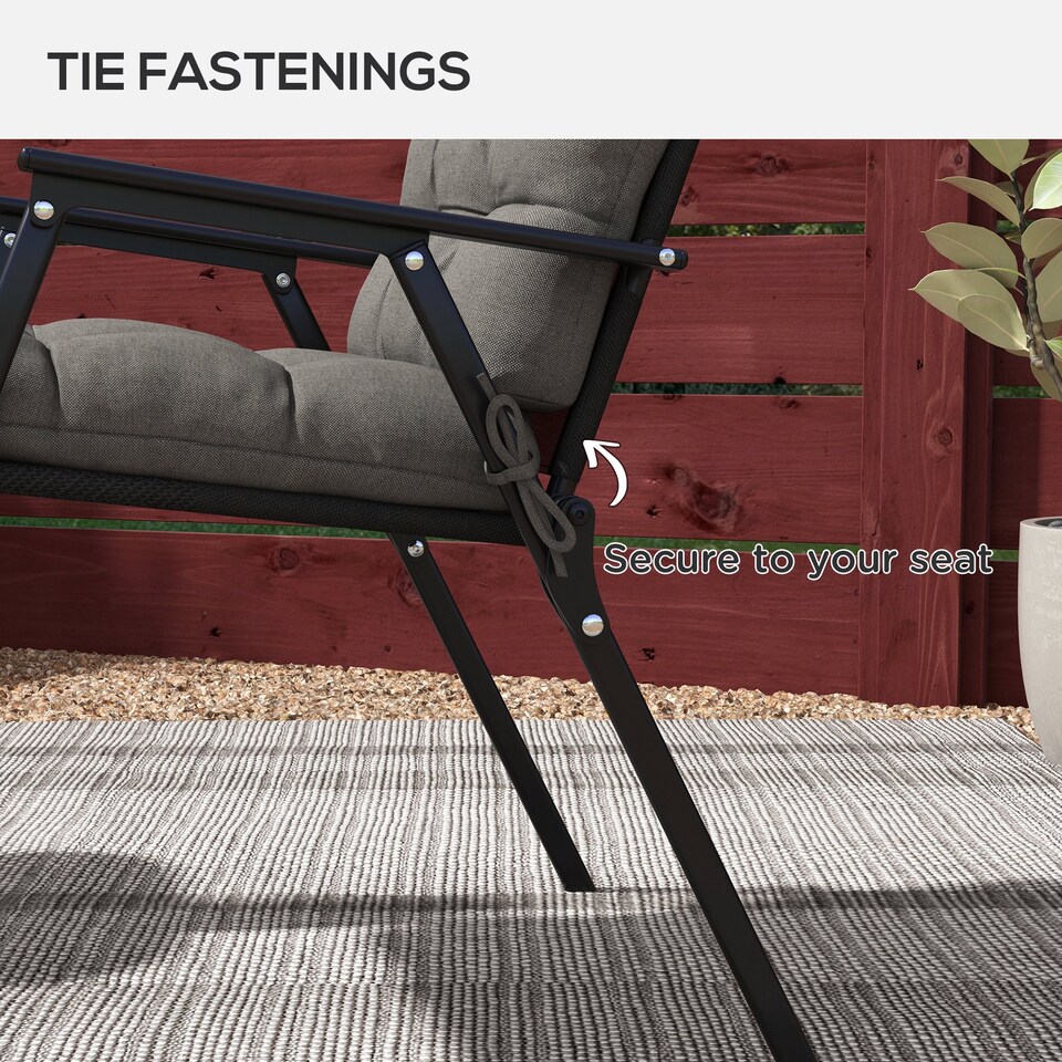 image 1 of Outsunny 2pc Outdoor Seat Cushion with Backrest, Ties, for Garden, Grey