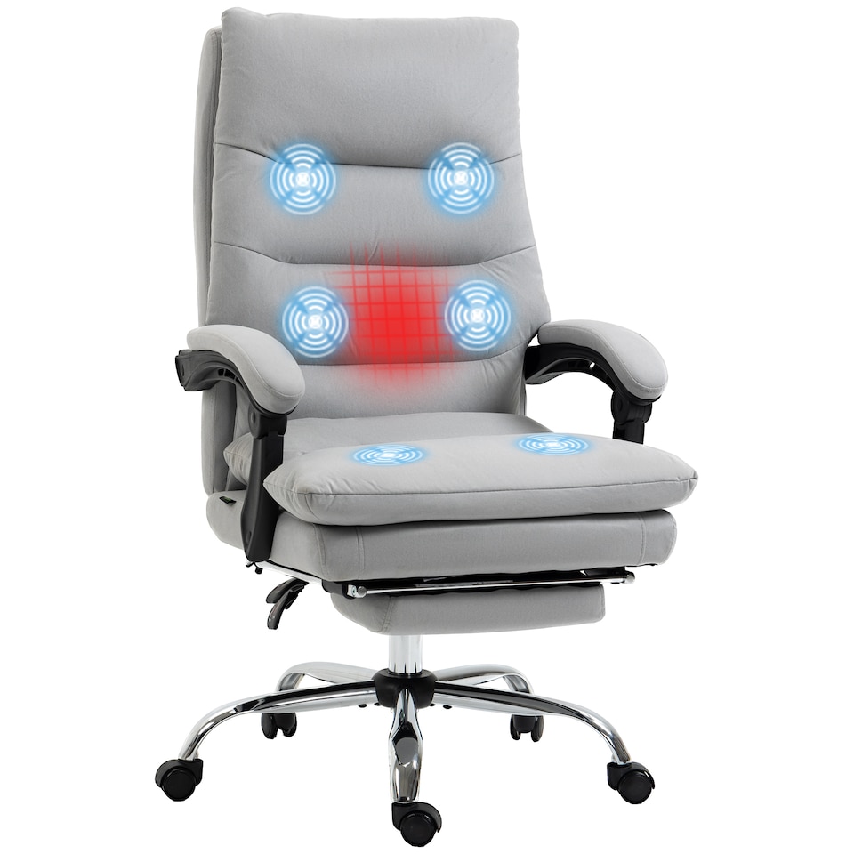 image 1 of Vinsetto Office Chair with Footrest, Double Padding Ergonomic Desk Chair with 6-Point Vibration Massage and Back Heating, Microfibre Fabric with 135 Reclining Back, Grey