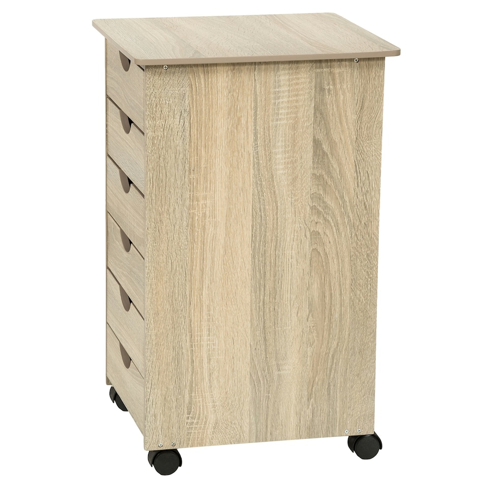 image 1 of Chest of Drawers - with 6 drawers, made of wood, with 4 wheels, 36 x 40 x 65 cm Brown | Light Oak