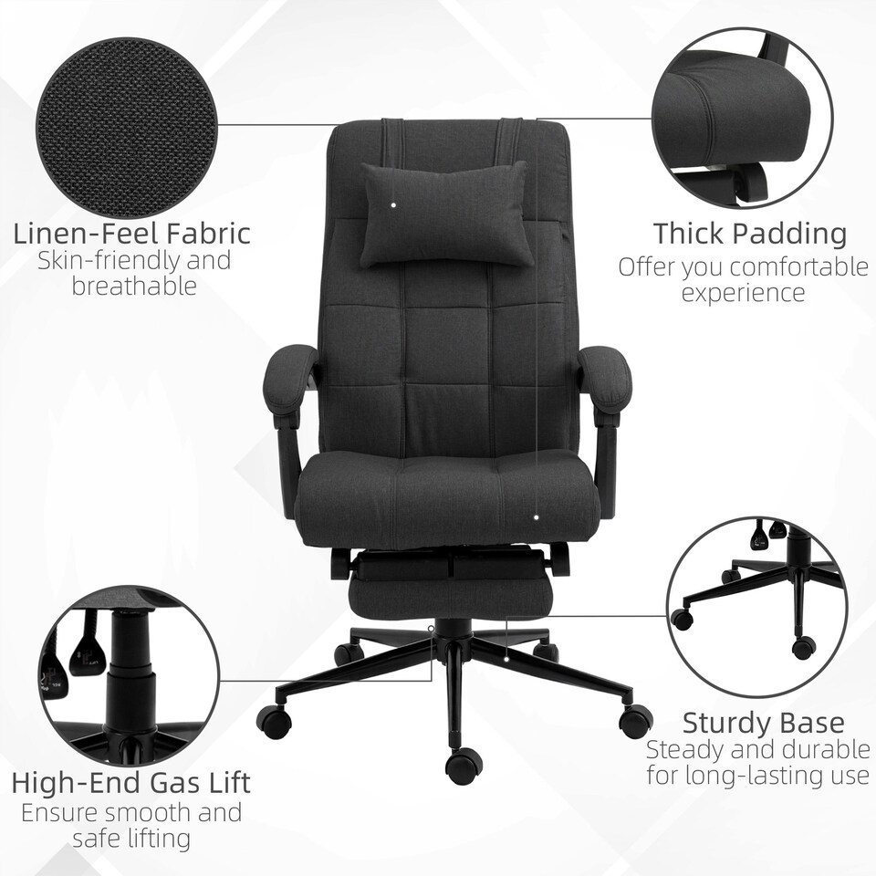image 1 of Vinsetto Office Chair with Adjustable Height, Wheels, Footrest, Black