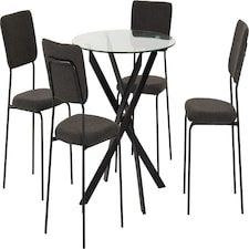 Sheldon Round Glass Dining Set with 4 Chairs Grey | Grey Boucle