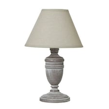 Metis Urn Table Lamp with Linen Shade - Wood - L12 x W12 x H26 cm - White White