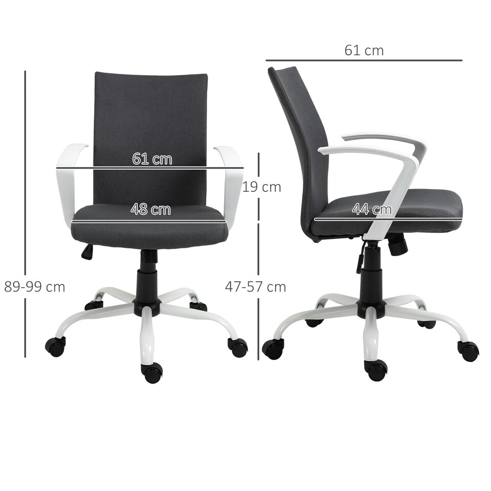 image 1 of Vinsetto Home Office Linen Chair Swivel Computer Desk Task Chair, Dark Grey