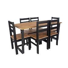 Texas Rectangular Dining Table with Metal Legs and 6 Linea Ladder Back Chairs - Black/Antique Waxed Pine - Flat Packed Black
