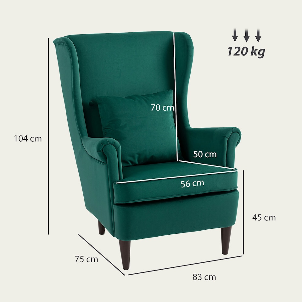 image 1 of HOMCOM Wingback Chair, Modern Accent Chair for Living Room Bedroom Green