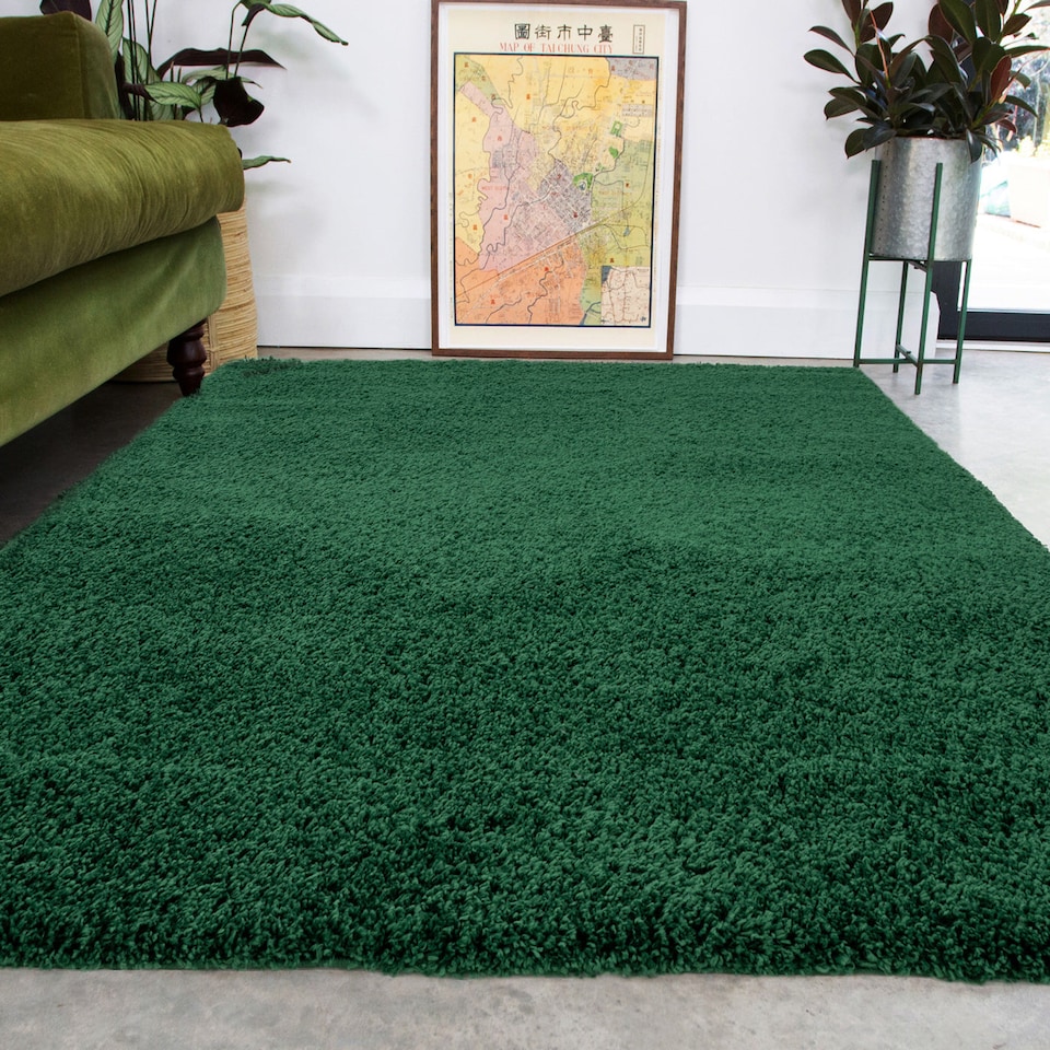 image 1 of KUKOON Forest Green Super Soft Shaggy Rug 200cm x 290cm