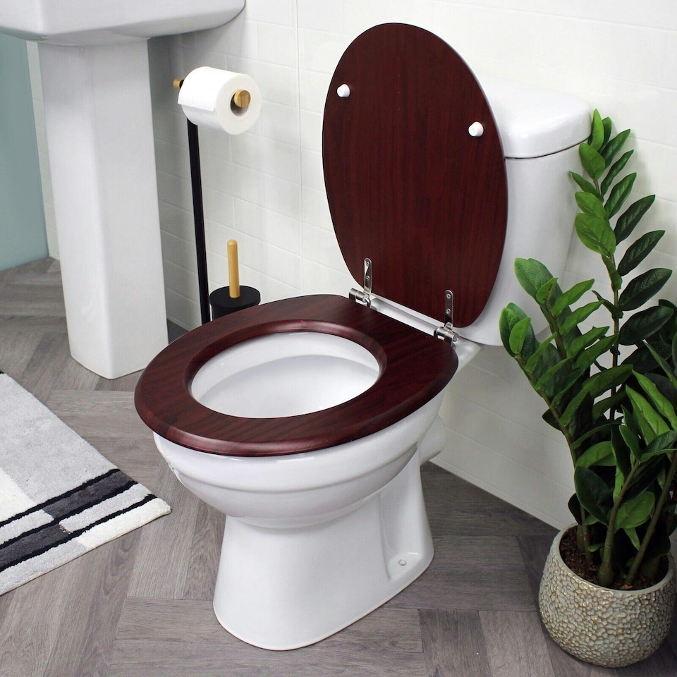 image 1 of Showerdrape Oxford Mahogany Wooden Toilet Seat