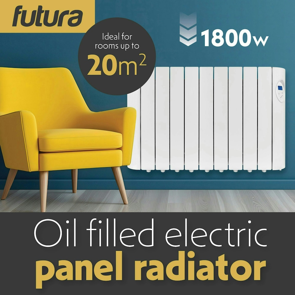 image 1 of Futura 1800W Electric Oil Filled Wall Radiator White