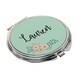 image 3 of Personalised Green Floral Compact Mirror Silver