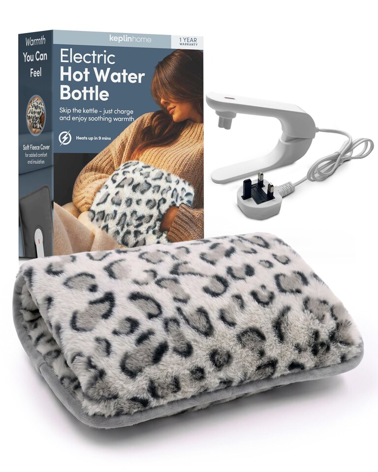 image 1 of Keplin Rechargeable Electric Hot Water Bottle Flannel Cover Auto Shut Off