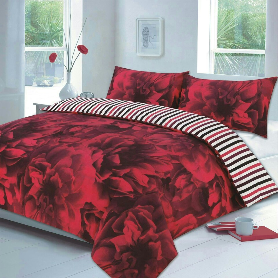 image 1 of Roses Duvet Cover Set - Double - Red