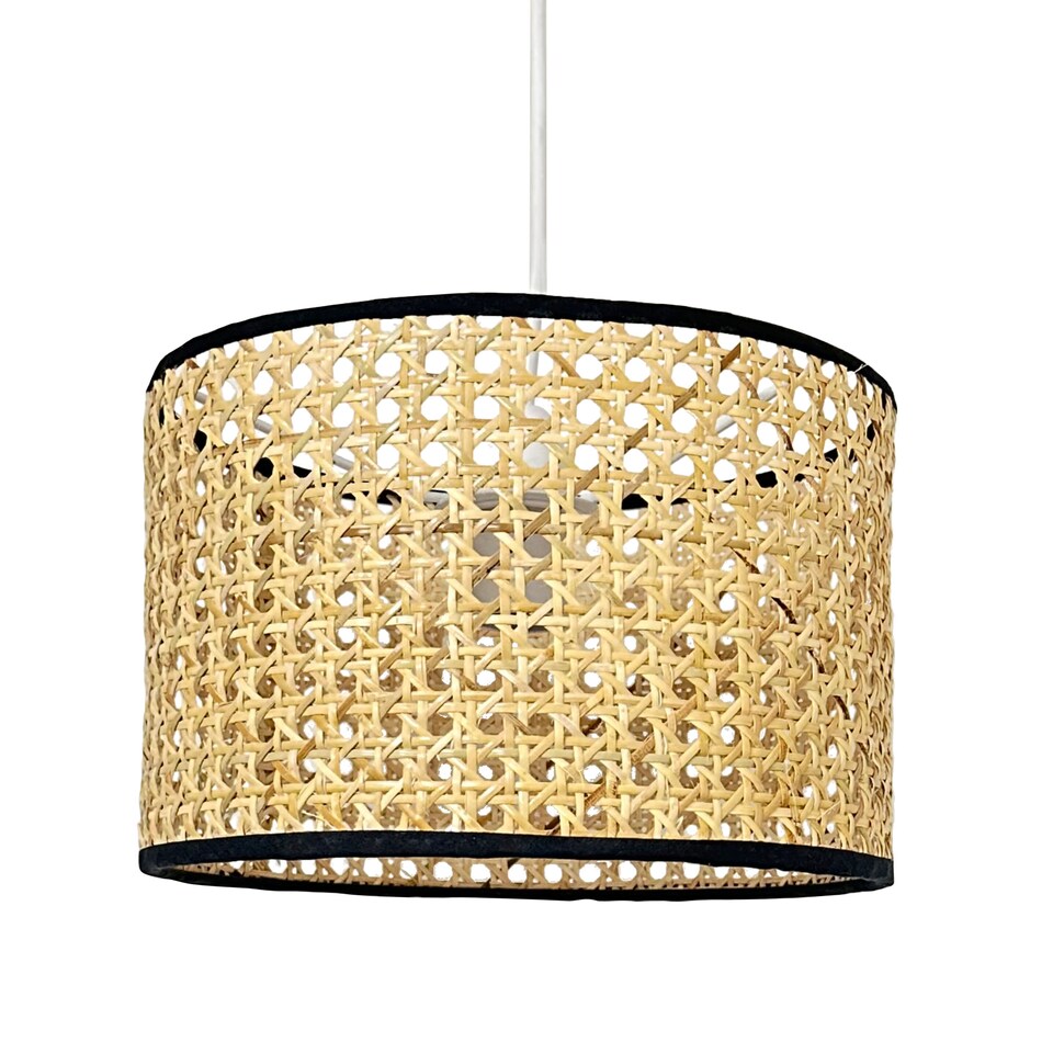 image 1 of Set of 2 Kona - Natural Rattan 25 cm Easy Fit Pendant Shades | Cream | Medium | 2