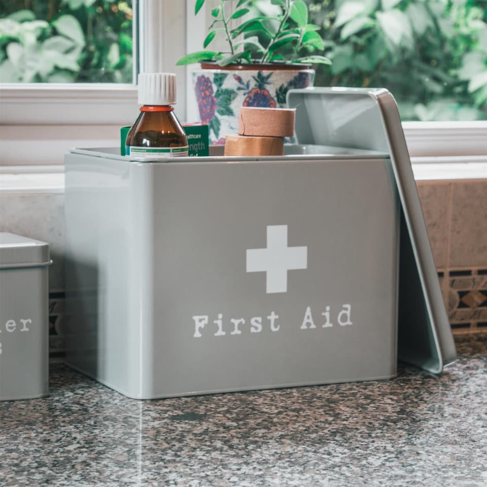 image 1 of Harbour Housewares Vintage Metal First Aid Box - 28cm - Grey | Grey | Grey | 1
