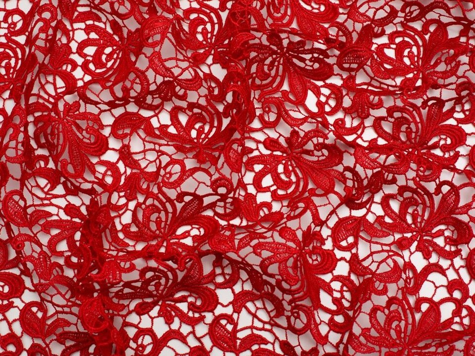 Minerva Core Range Red Heavy Guipure Lace Fabric for Bridal, Dressmaking, 137cm / 53" Wide - per metre