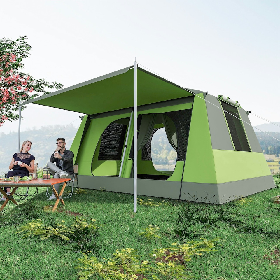 image 1 of Outsunny Two Room Dome Tent Camping Shelter w/ Porch and Portable Carry Bag