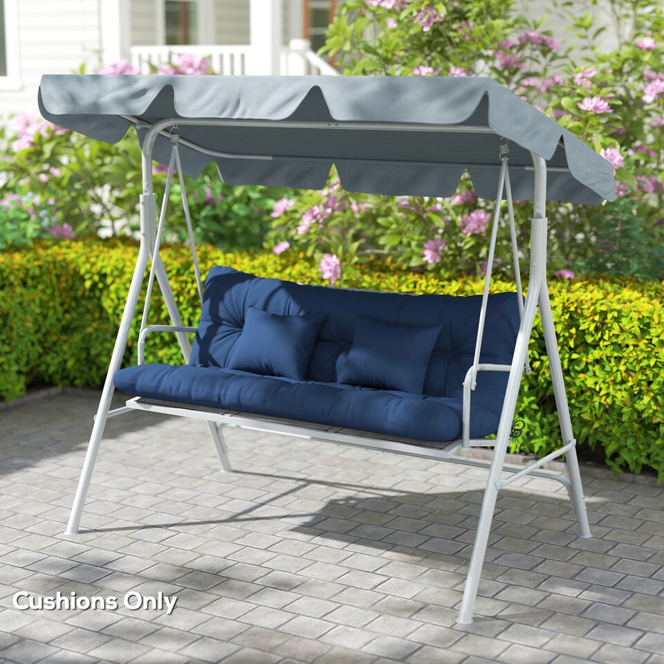 image 1 of Outsunny Outdoor Seat Cushions Back Cushion with 2 Pillows, Seat Pads | Blue | Dark Blue | Seat cushion: 150x50x10cm, Back cushion: 150x50x10cm, Pillow: 40x30x15cm