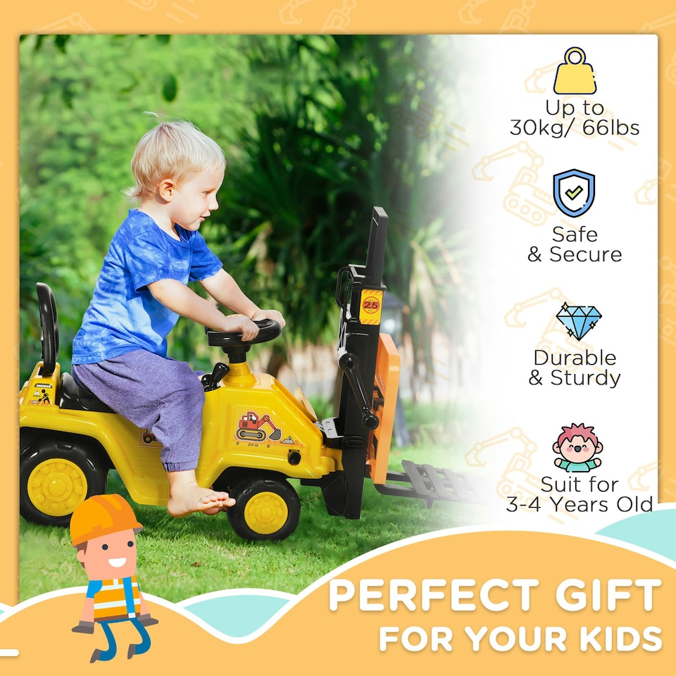 image 1 of HOMCOM Kids Ride-On Forklift Truck w/ Fork Tray, Under Seat Storage, Backrest