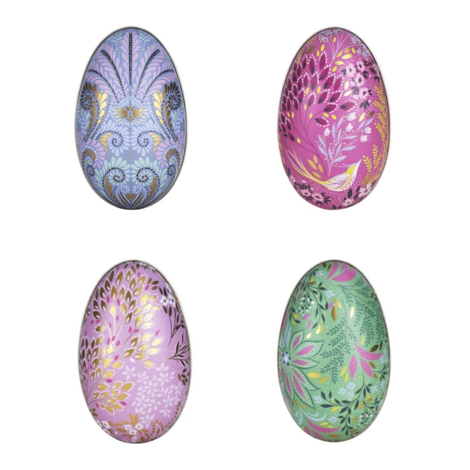 Sara Miller Set of 4 Large Floral Easter Egg Shaped Tins