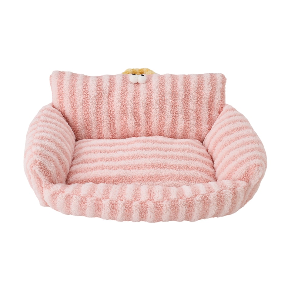 image 1 of Living and Home Soft Striped Plush Pet Bed for Cats & Dogs | Pink | One Size | 1