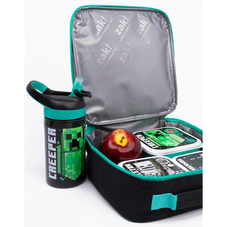 image 1 of Minecraft Creeper Lunch Bag And Bottle (Pack Of 5) - Black/Green/White - One Size