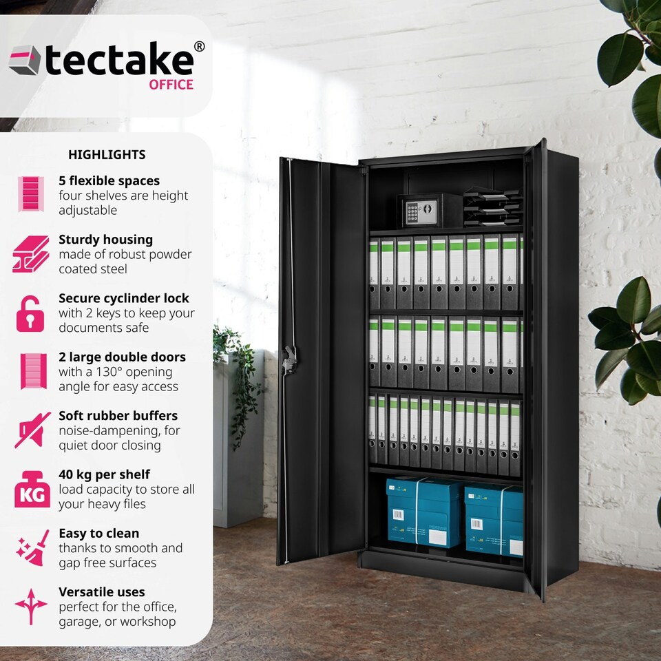 image 1 of Filing Cabinet Blain - 5 height-adjustable shelves, lockable doors Black