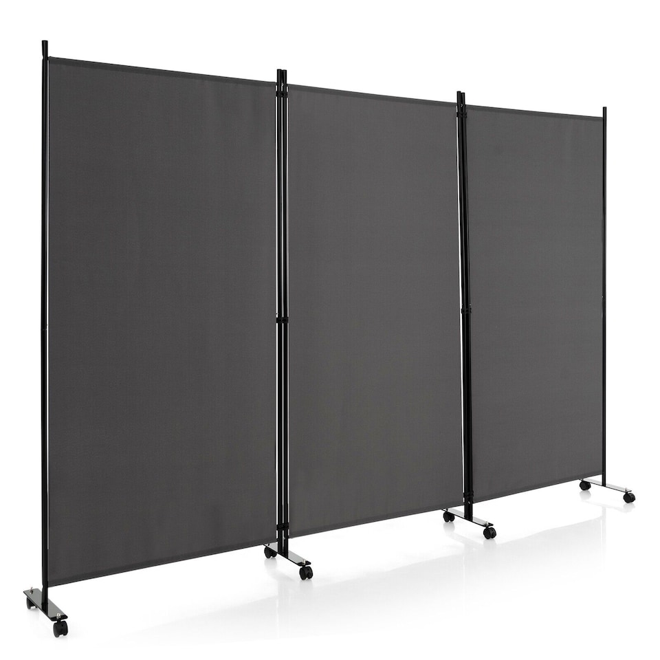 image 1 of COSTWAY 3 Rolling Privacy Screens Freestanding Panel Room Divider on Wheels Grey