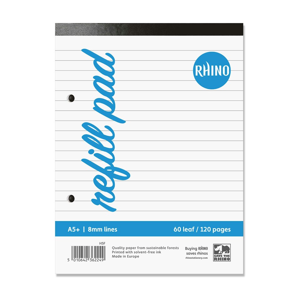 image 1 of Pack of 6 Rhino 8 x 6.5" 60 Leaf 8mm Lined Refill Pads