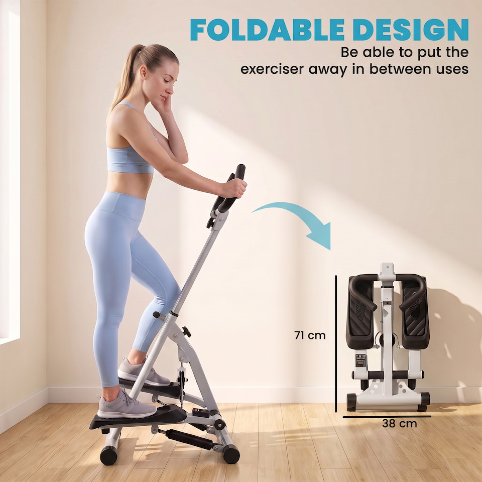 image 1 of HOMCOM Foldable Stepper Adjustable Step Machine w/ Handlebar LCD Display, Grey