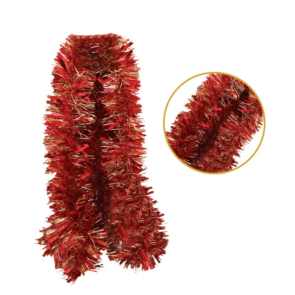 image 1 of Pack of 6 2m Christmas Chunky Tinsel - Red & Gold