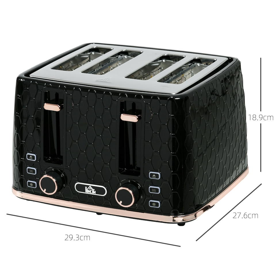 image 1 of HOMCOM Toaster with 4 Slot, 7 Browning Levels, 1600W, Black Honeycomb Black