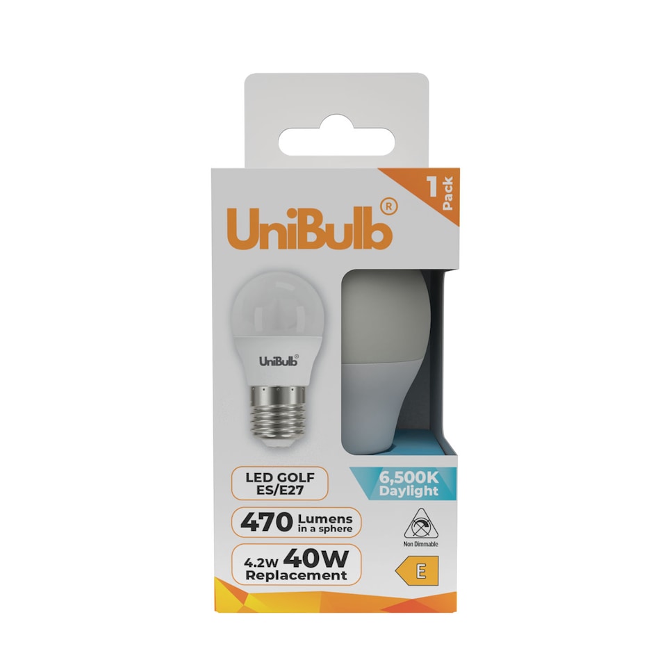 image 1 of UniBulb LED Golf Ball E27 470lm 4.2W 6500K (Daylight) Light Bulb - Pack of 1 | White | Daylight | 1