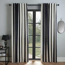 OHS Stripe Print Thermal Blackout Eyelet Curtains, 90x90" - Black/White