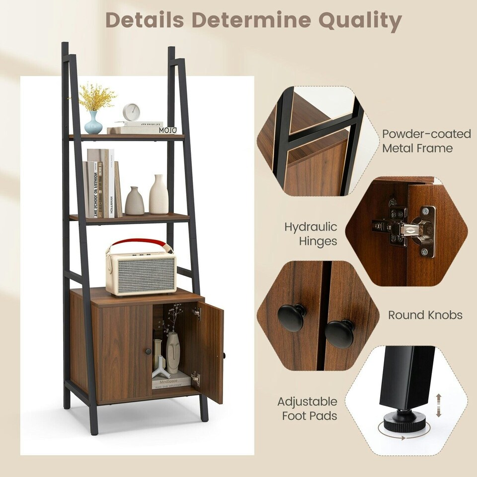 image 1 of COSTWAY 4-Tier Ladder Shelf Bookshelf Industrial Bookcase Brown