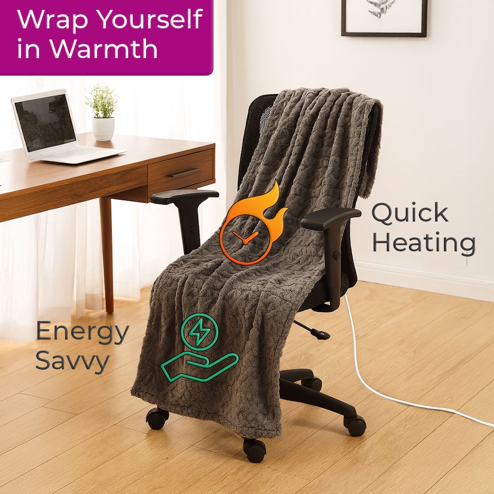 image 1 of Neo Electric Cable Knit Heated Throw Reversible Blanket Fleece Sherpa 9 Heat Settings Machine Washable | Grey | GREY | One Size | 1