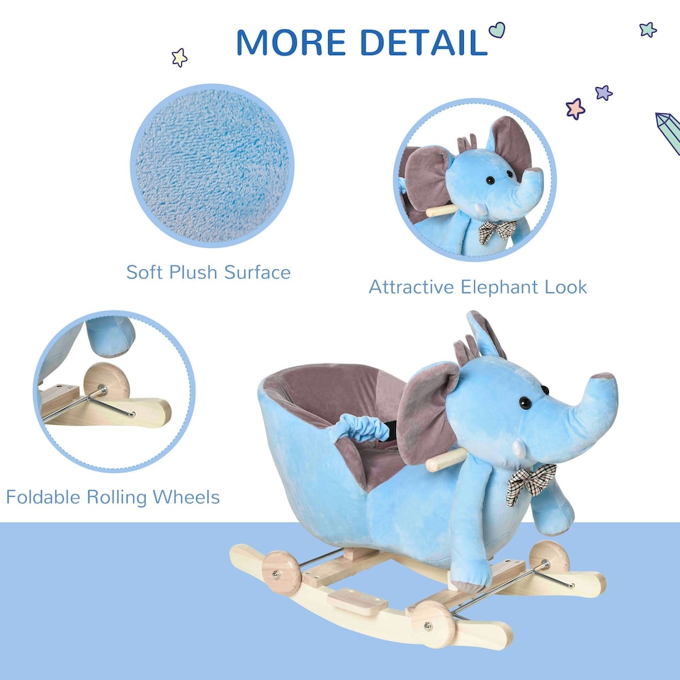 image 1 of HOMCOM 2-in-1 Baby Rocking Horse Ride On Elephant W/ Wheels Music, Blue