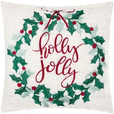 furn. Holly Wreath Embroidered Feather Filled Cushion | Red | 45 cm x 45 cm | 1