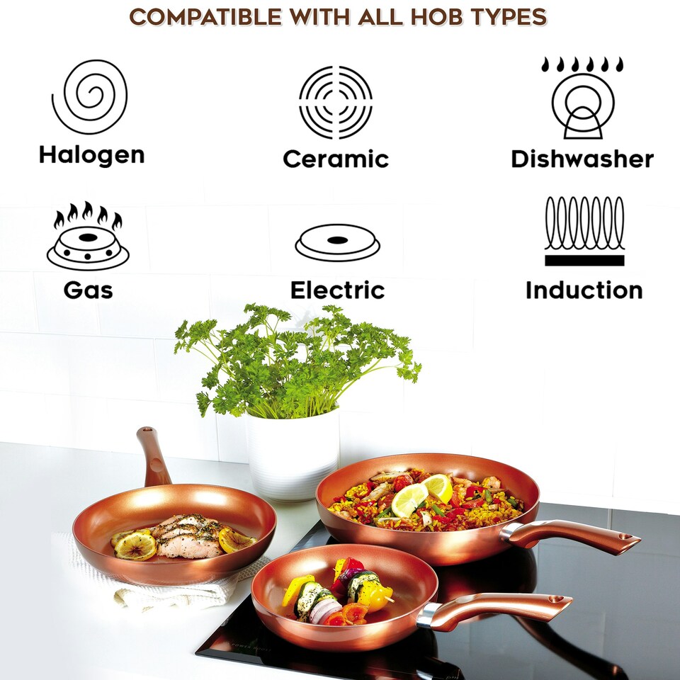 image 1 of Cermalon 5 Piece Copper Non Stick and All Hob Compatible Cookware Pan Set