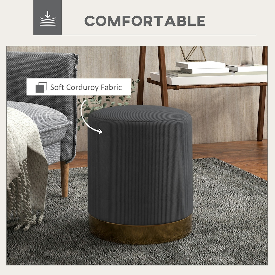 image 1 of HOMCOM Modern Round Footstool, Fabric Upholstered Foot Rest, Charcoal Grey