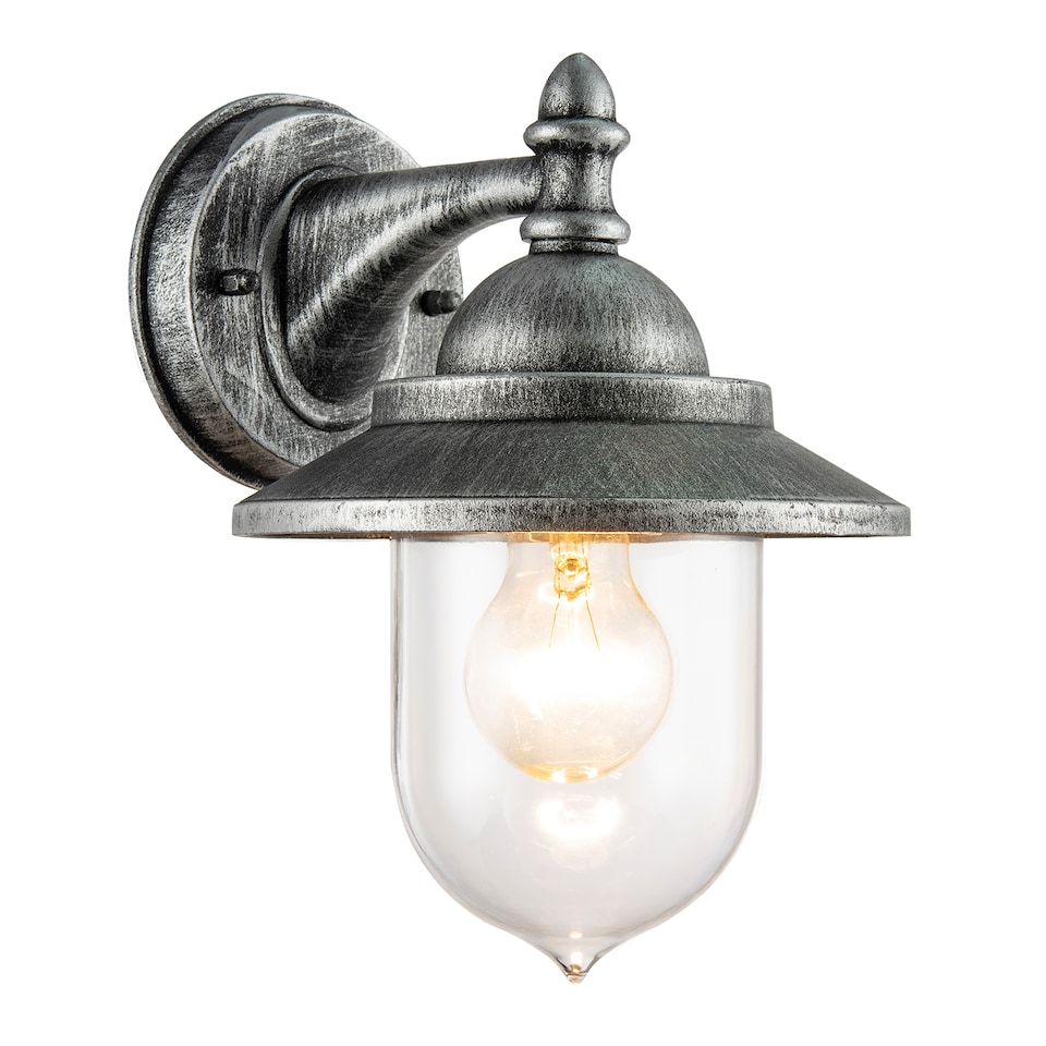 image 1 of Classic Style Outdoor Wall Lamp Lantern in Brushed Black Silver with Clear Shade | Silver