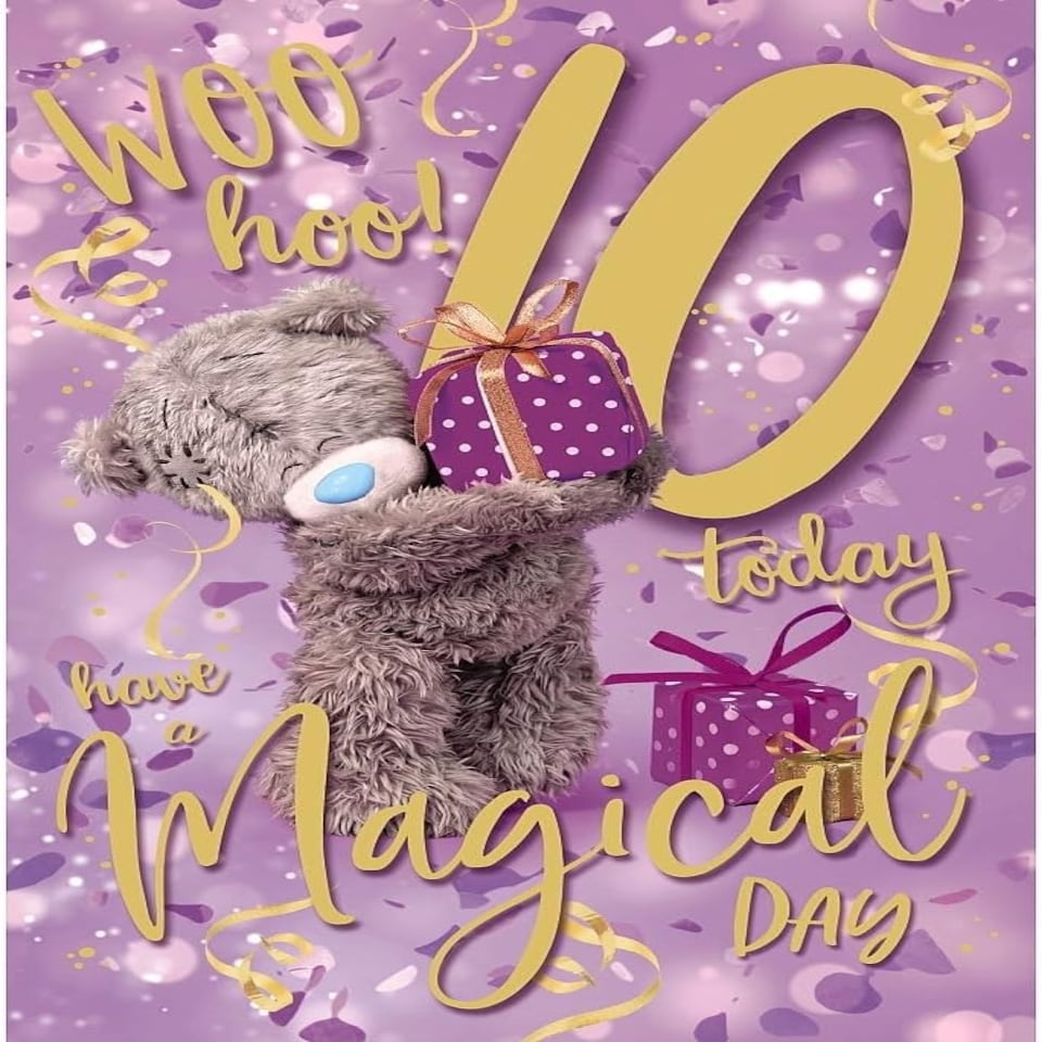 image 1 of Bear Holding Present Woo Hoo 10th Birthday Card