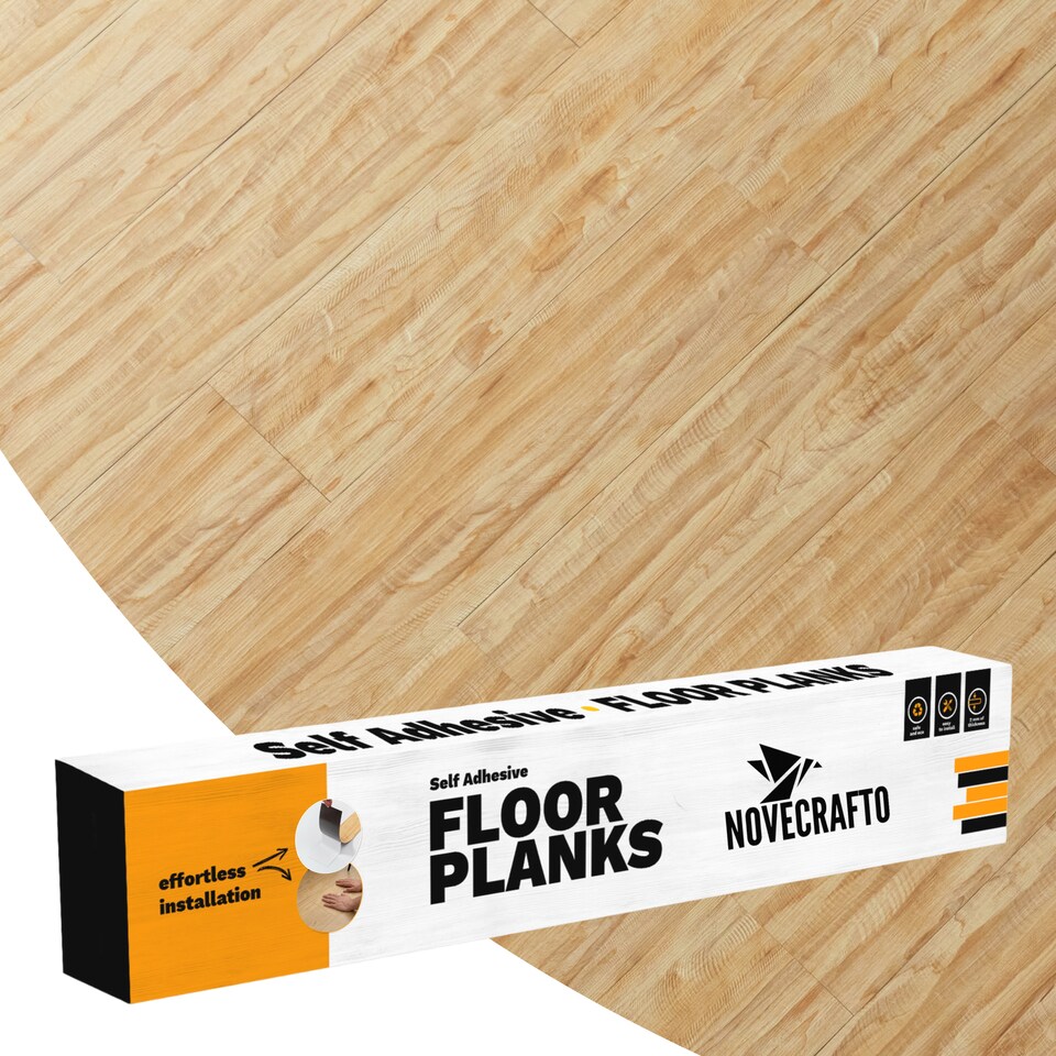 image 1 of NOVECRAFTO Self Adhesive Floor Planks | 36x5.98in (91.4x15.2cm) Each | Peel & Stick Vinyl Flooring | Honey Drift Timber Effect | Waterproof DIY Tiles | Brown | 4.17 sqm